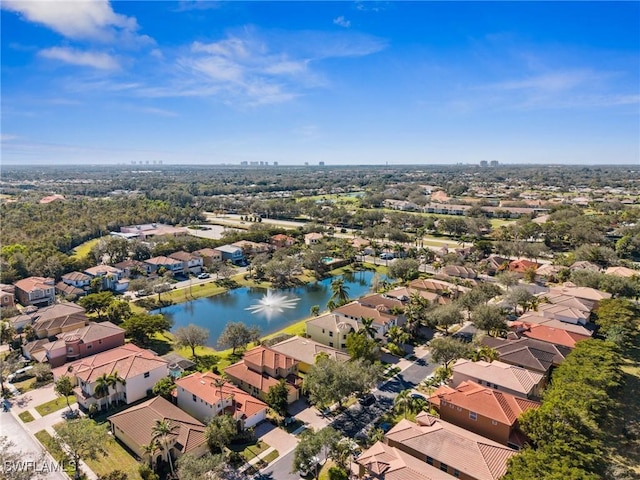 aerial view featuring a water view and a residential view