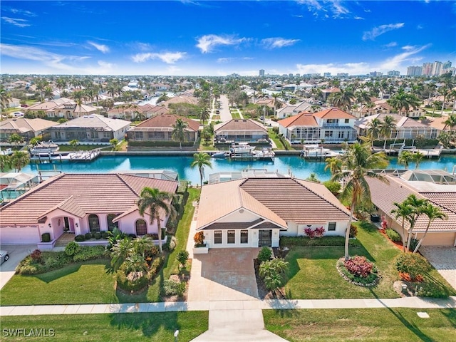 aerial view with a water view