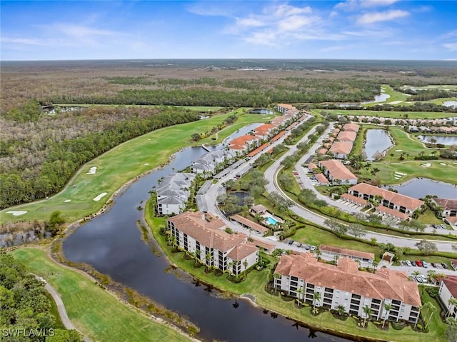 aerial view with a water view