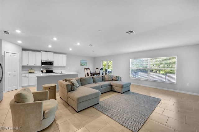 view of tiled living room