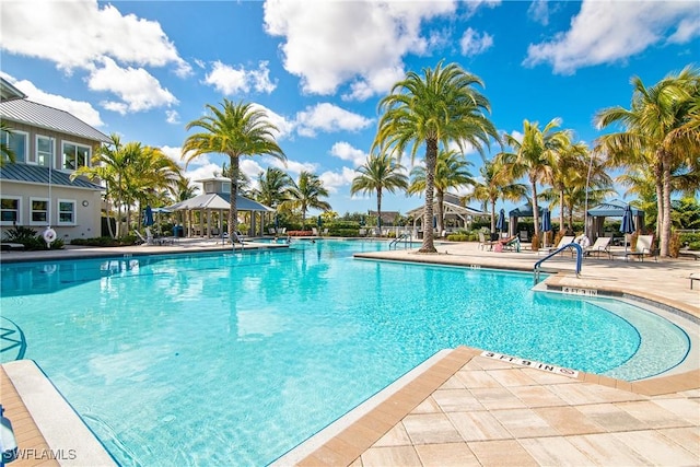 view of pool featuring a patio and a gazebo