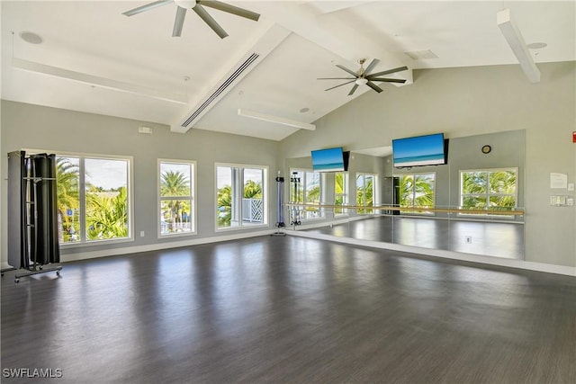 interior space with vaulted ceiling and ceiling fan