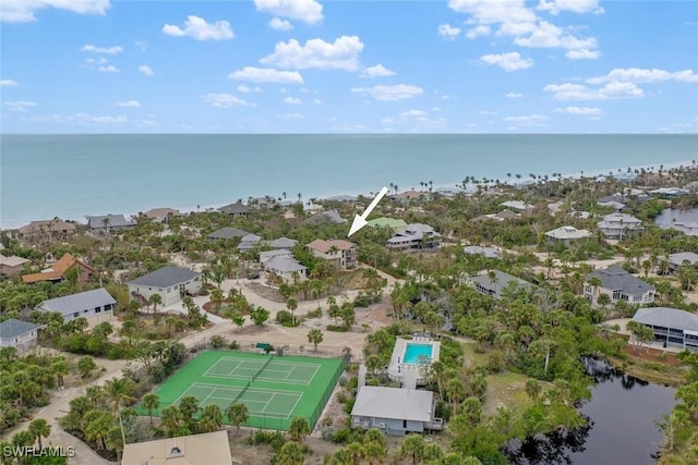 bird's eye view with a water view and a residential view