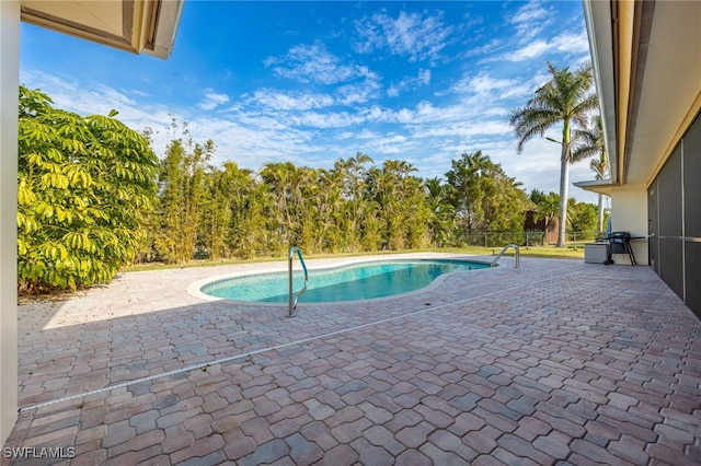 view of swimming pool featuring a patio