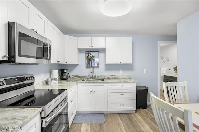 kitchen featuring light hardwood / wood-style floors, sink, white cabinetry, and stainless steel appliances