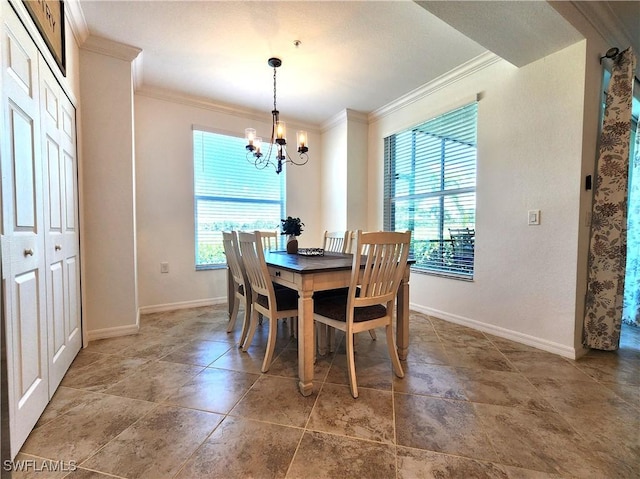 dining room featuring a chandelier and ornamental molding