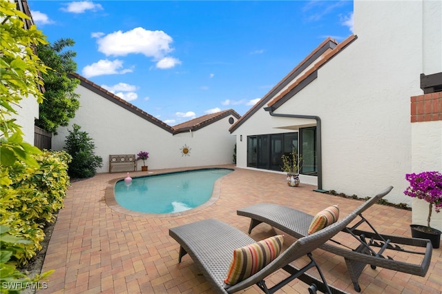 view of swimming pool featuring a patio