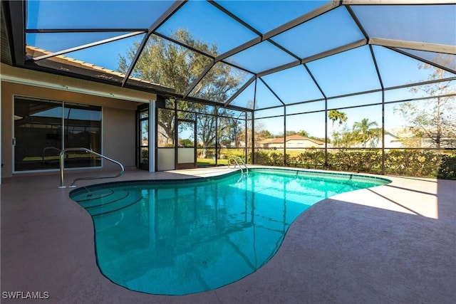 outdoor pool featuring a patio area and a lanai