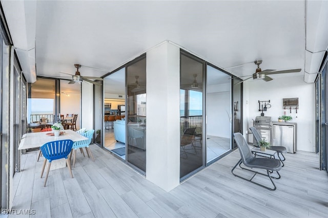 interior space featuring ceiling fan