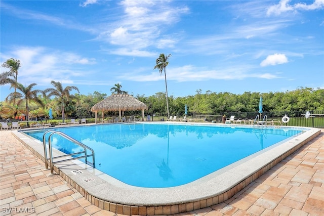 view of pool with a gazebo and a patio