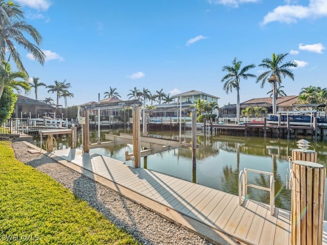 dock area with a water view