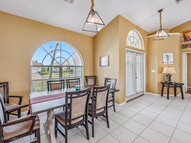 tiled dining space with french doors