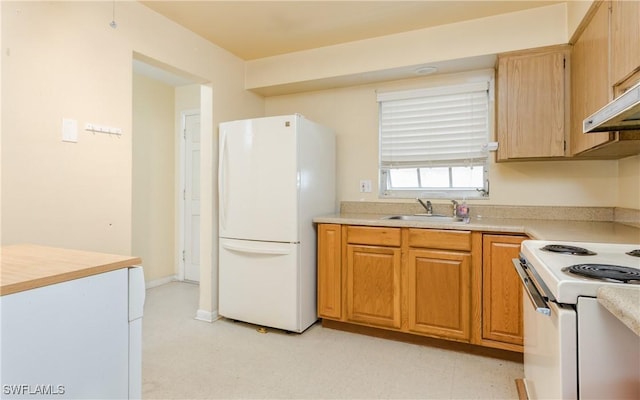 kitchen featuring sink and white appliances