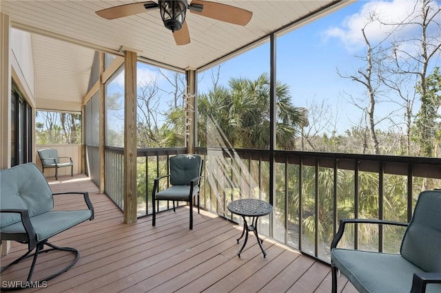 sunroom / solarium with ceiling fan