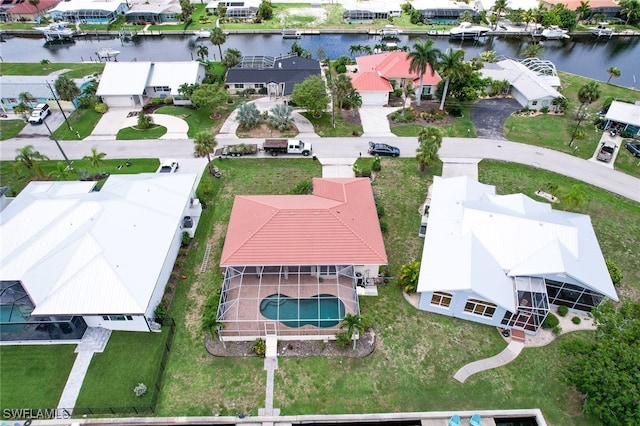 aerial view with a water view