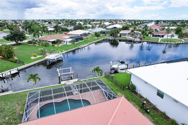 bird's eye view featuring a water view