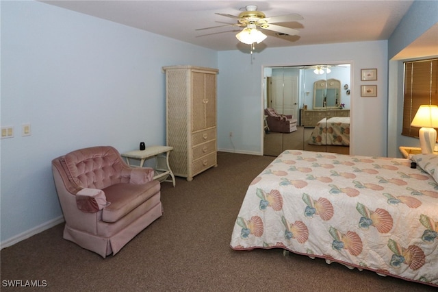 carpeted bedroom with a closet and ceiling fan