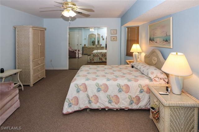 bedroom with ceiling fan and carpet