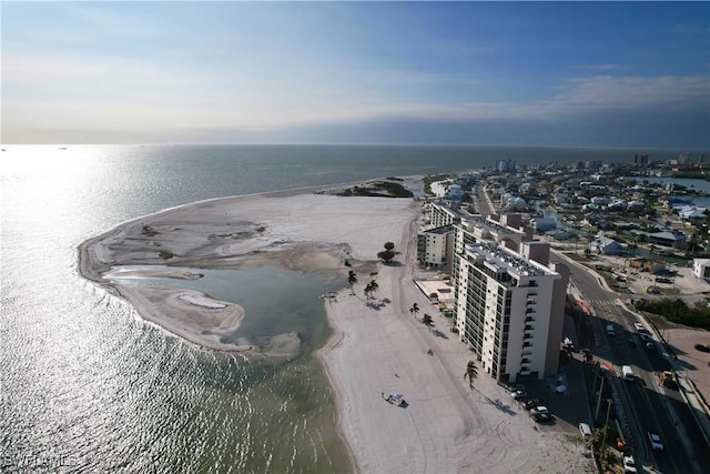 aerial view with a view of the beach and a water view