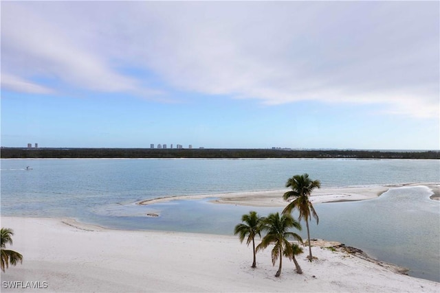 property view of water featuring a view of the beach