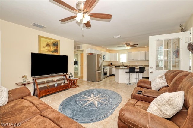 view of tiled living room