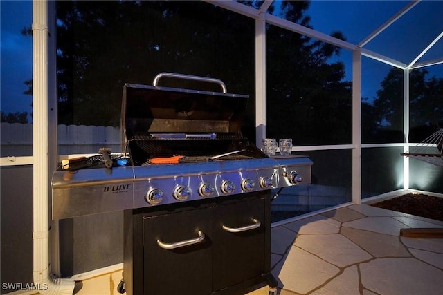 view of patio at twilight