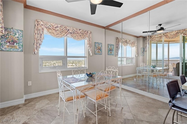12701 Mastique Beach Blvd Unit 1601, Fort Myers, FL 33908 - dining area featuring baseboards, ornamental molding, and a ceiling fan