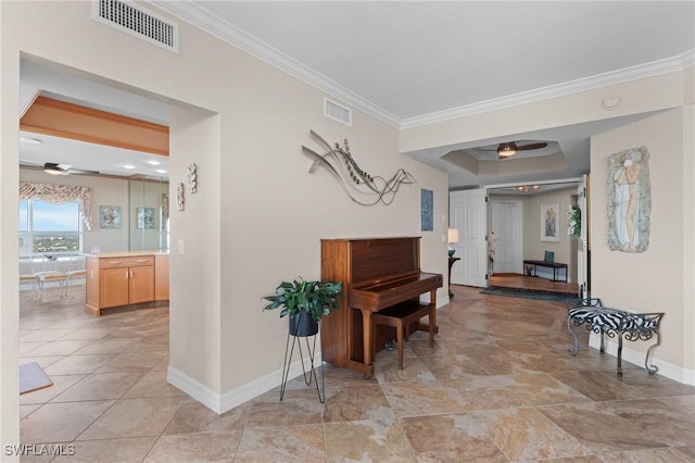 12701 Mastique Beach Blvd Unit 1601, Fort Myers, FL 33908 - corridor featuring light tile patterned floors, baseboards, ornamental molding, and visible vents
