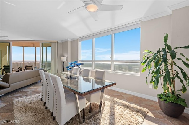 12701 Mastique Beach Blvd Unit 1601, Fort Myers, FL 33908 - dining area featuring baseboards, ornamental molding, and ceiling fan
