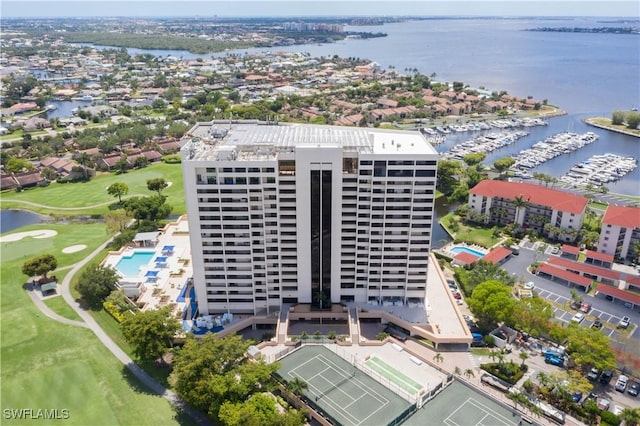 bird's eye view featuring a water view