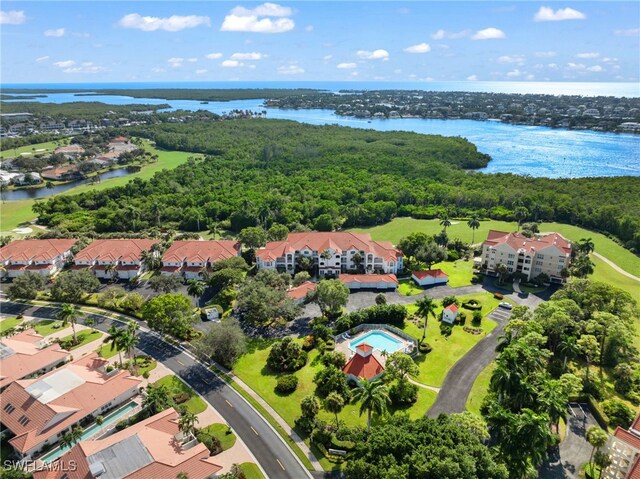 aerial view with a water view