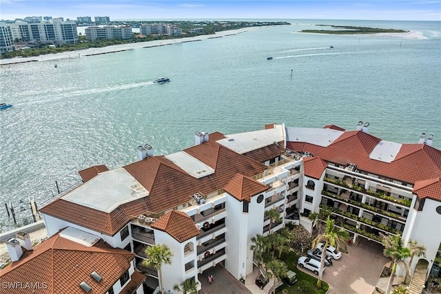 aerial view featuring a water view