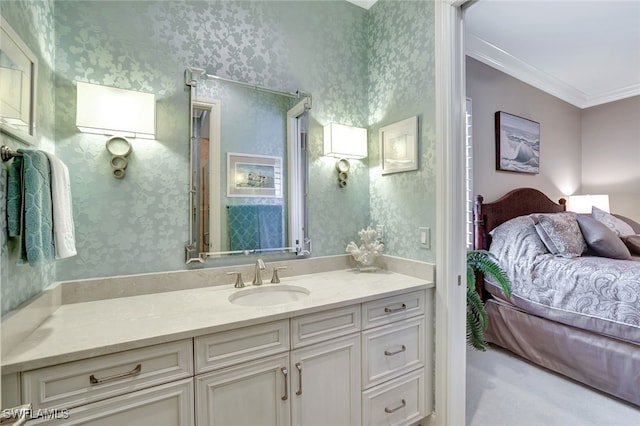 bathroom featuring vanity and ornamental molding