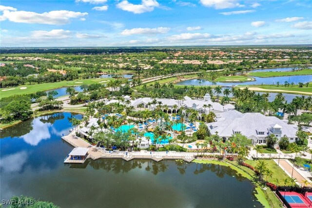 aerial view with a water view