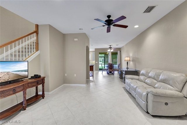 living room with ceiling fan