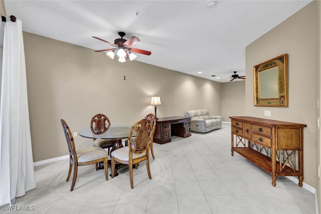 dining area featuring ceiling fan