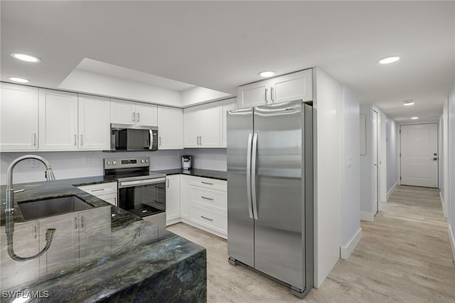 kitchen featuring white cabinets, light wood-type flooring, sink, and stainless steel appliances