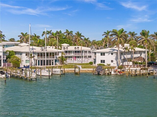 view of water feature with a boat dock