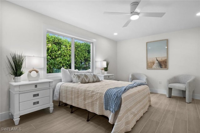 342 Harbour Dr, Naples, FL 34103 - bedroom with recessed lighting, baseboards, a ceiling fan, and light wood finished floors