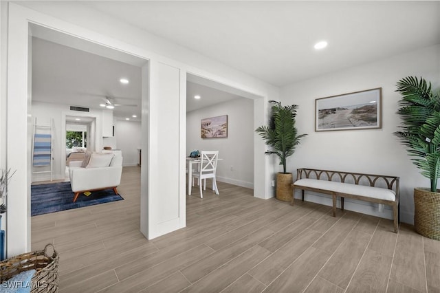 342 Harbour Dr, Naples, FL 34103 - interior space with recessed lighting, a ceiling fan, light wood finished floors, and baseboards