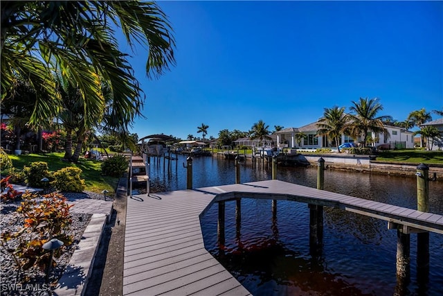 view of dock featuring a water view