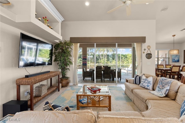 living room featuring ceiling fan