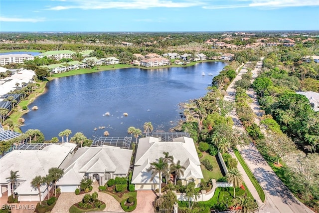 aerial view featuring a water view