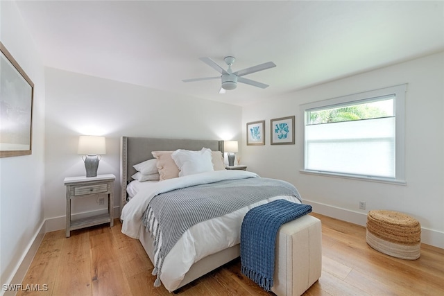 bedroom with hardwood / wood-style floors and ceiling fan