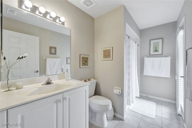 bathroom featuring tile patterned floors, vanity, and toilet