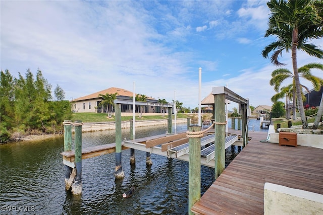 view of dock with a water view