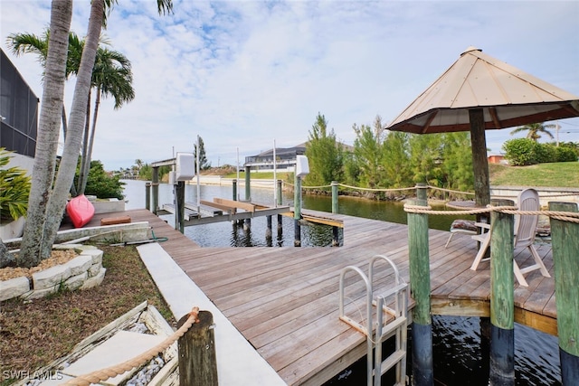 view of dock featuring a water view