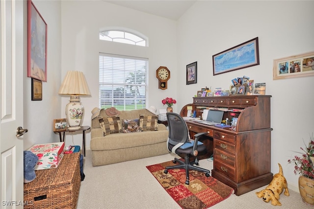 view of carpeted home office