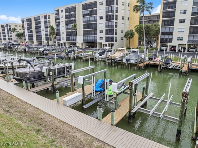 view of dock with a water view