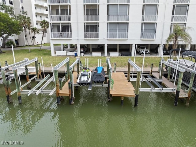 view of dock with a water view